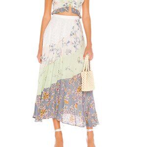 NEW Free People In The Flowers Maxi Skirt in Light Blue Green Floral Boho Hippie